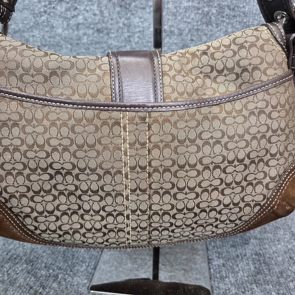 Coach F10926 Vintage Soho BROWN Leather & Signature C Canvas Shoulder‎ Bag y2K